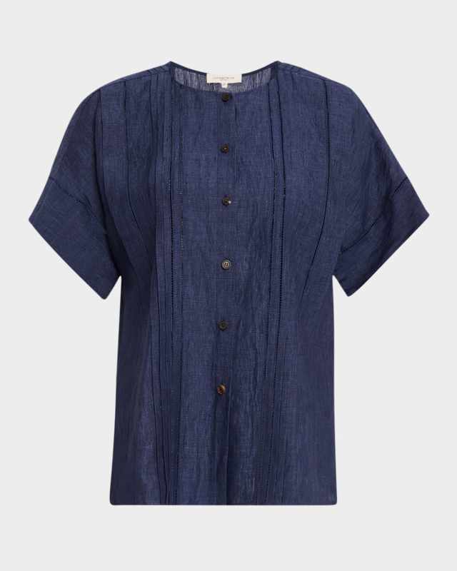 Pintuck Ladder Stitch Linen Blous